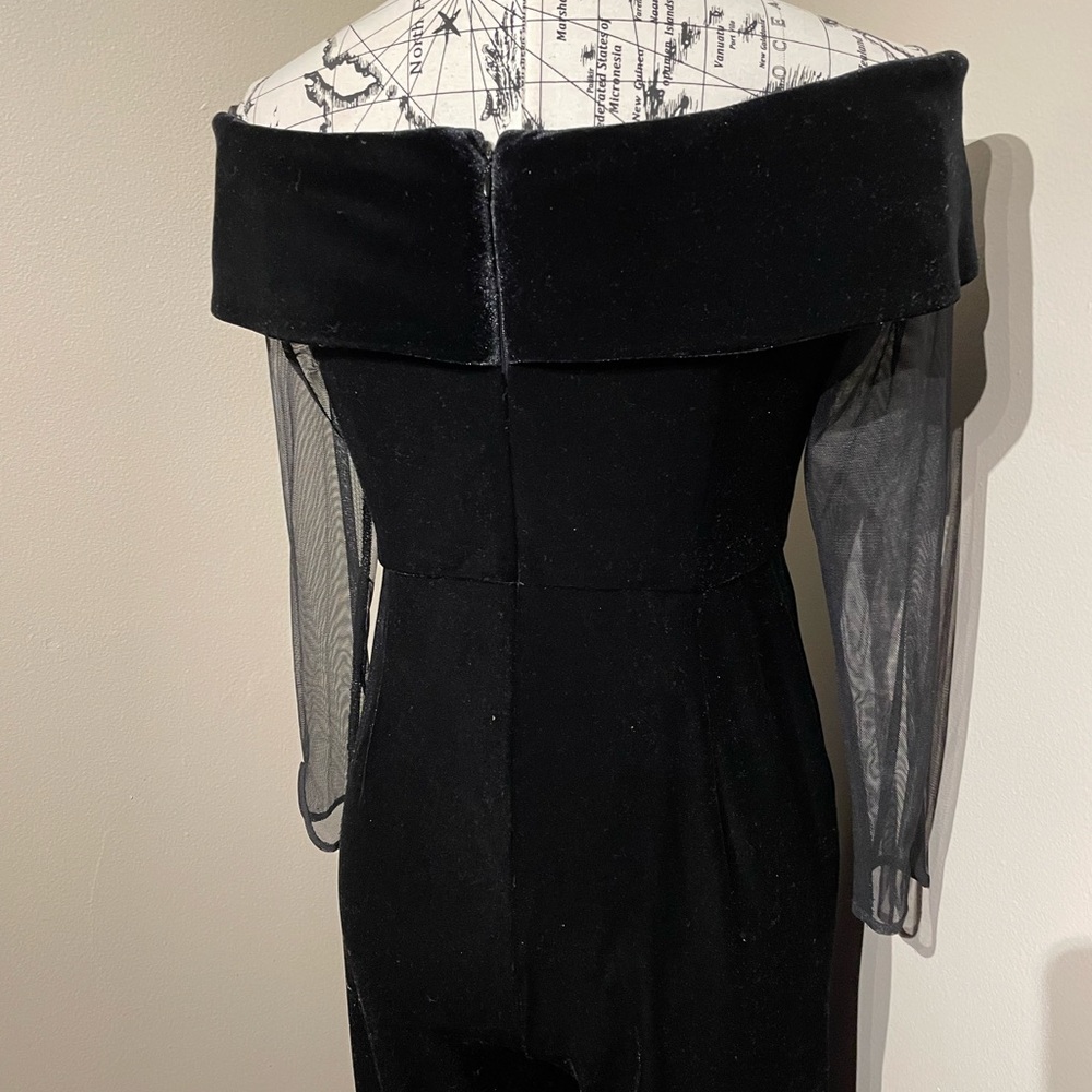VELVET Off Shoulder Velour Sheer Mesh Long Sleeve Wide leg Whimsygoth holiday - Picture 8 of 10